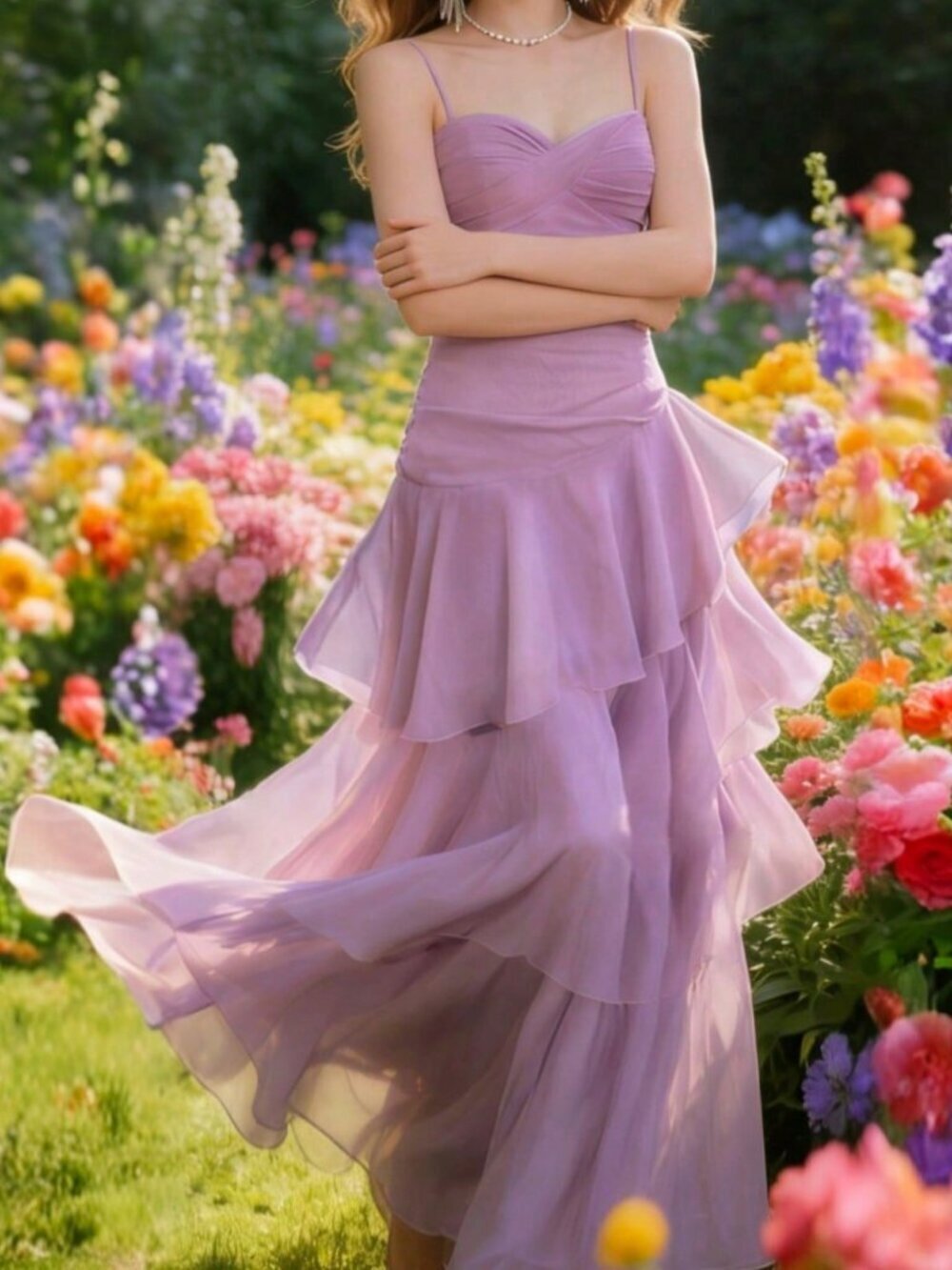 Purple Elegant Women's Asymmetric Ruffle Strap Dress